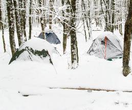 camping tents set up in the winter