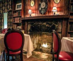 restaurant tables by fire