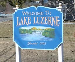 welcome to lake luzerne sign