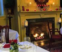 fireside dinner and Valentine's Day decorations