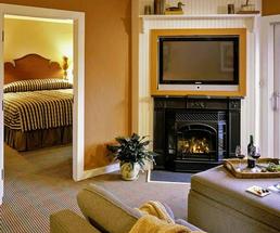 room with fireplace and wine