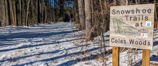 sign for snowshoe trails at Cole's Woods