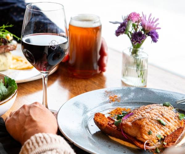 food with beer and wine