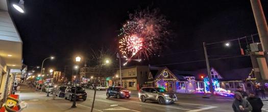 fireworks over lake george street at winter carnival