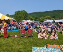 people and vendors gathered on park lawn for festival