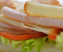 Closeup of the filling in a turkey sandwich