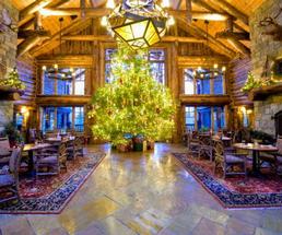 christmas tree in restaurant lobby area