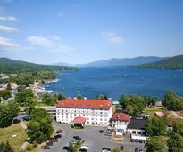 aerial view of fort william henry hotel and lake george
