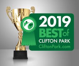 trophy with 2019 clifton park best of badge