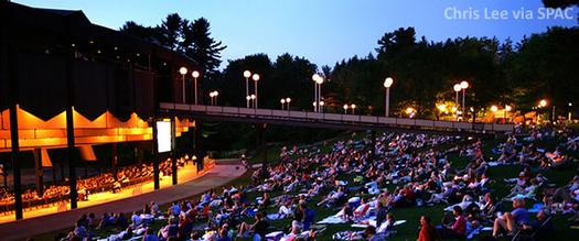 people watching a concert on the lawn at spac
