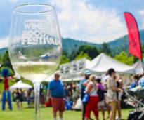 wine glass held up against adirondack wine and food festival