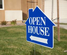  blue open house sign