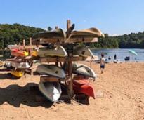 stacked kayaks at moreau lake state park