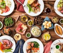 aerial view of a lot of food