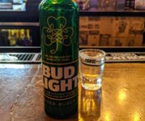 st patrick's day bud light and shot on bar