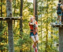 people on treetop course