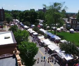 aerial view of a craft festival along city street