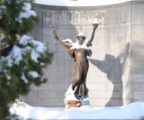 congress park statue in snow