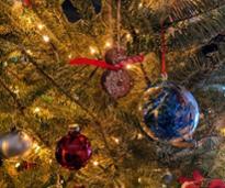 closeup of christmas tree with ornaments