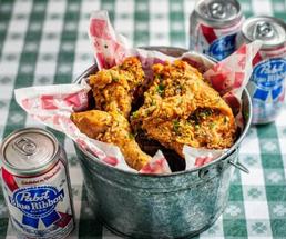 fried chicken in a pail