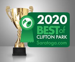 trophy with 2020 best of clifton park badge