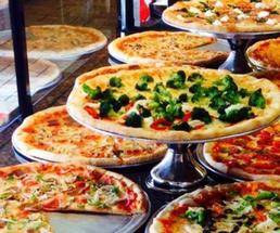 pizzas on display counter