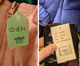 split image with kids clothes and price tags