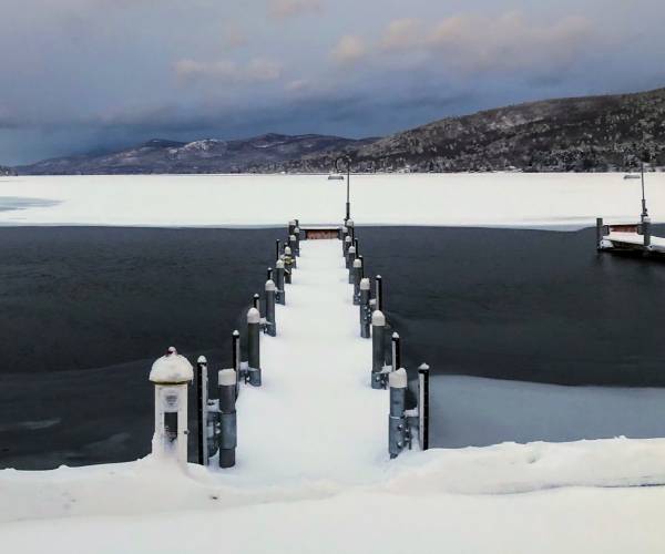 frozen lake and dock