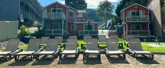 cabins and chairs on beach