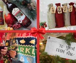 collage of wine related holiday gifts