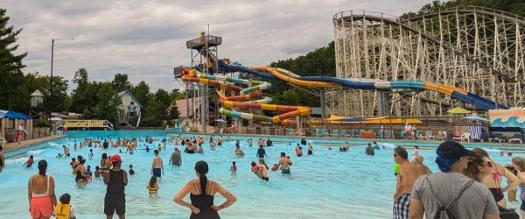 wave pool, water slides, and roller coaster at great escape