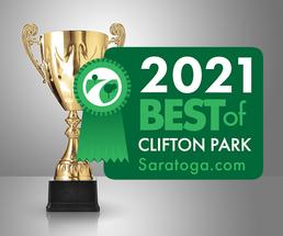 trophy with 2021 best of clifton park badge