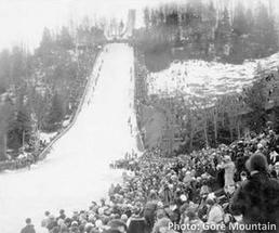 historic photo of a ski hill