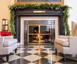 fireplace in hotel lobby