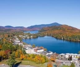 aerial view of lake placid in the fall