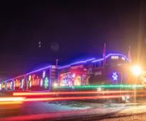 holiday train decorated with lights