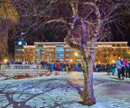 people in city park standing outdoors on winter night
