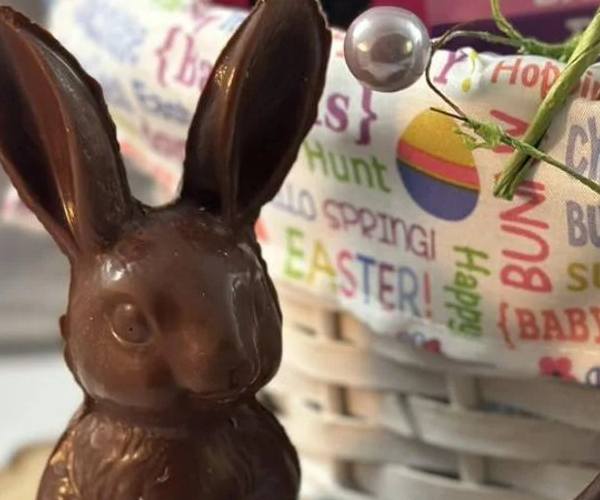 chocolate easter bunny by basket