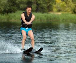 man waterskiing