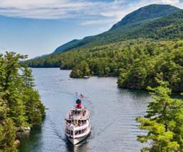 aerial view of cruise ship on lake