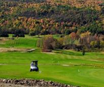 golf cart on golf course in the fall