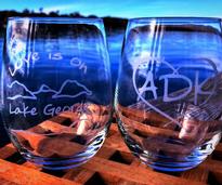Lake George-themed wine glasses