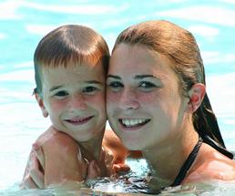 Mother and Son in community pool