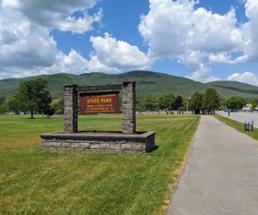 battlefield state park sign and pathway in lake george