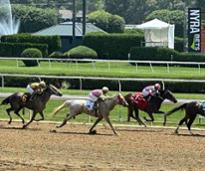 horses race at saratoga track