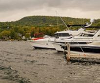 docked boats in fall