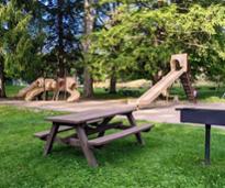 park with playground, picnic table, grill