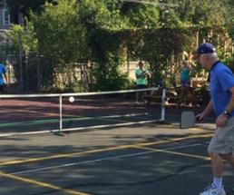 pickleball court with game going on
