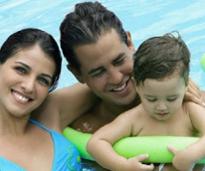 family in a pool