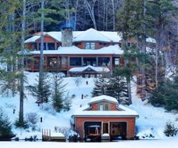 exterior of fern lodge in winter